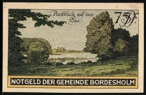Notgeld Bordesholm 1921, 75 Pfennig, Ausblick auf den See