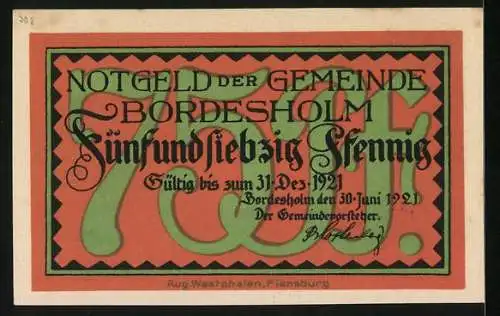 Notgeld Bordesholm 1921, 75 Pfennig, Ausblick auf den See