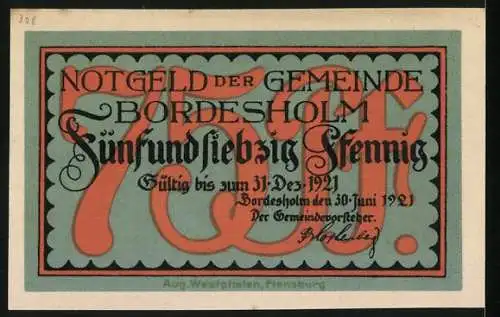 Notgeld Bordesholm 1921, 75 Pfennig, Mönch beim Angeln