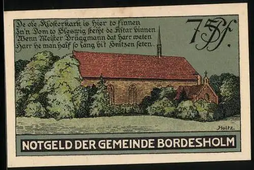 Notgeld Bordesholm 1921, 75 Pfennig, Die Klosterkirche