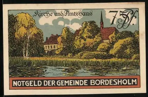 Notgeld Bordesholm 1921, 75 Pfennig, Kirche und Amtshaus