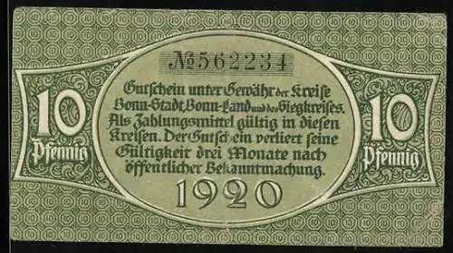 Notgeld Bonn 1921, 10 Pfennig, Männer stemmen riesigen Stein