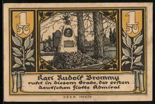 Notgeld Brake /Oldenburg, 1,50 Mark, Grab von Karl Rudolf Brommy