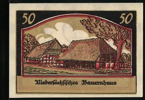 Notgeld Borstel, 50 Pfennig, Niedersächsisches Bauernhaus