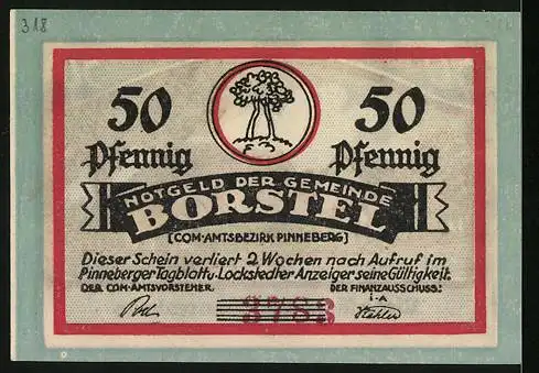 Notgeld Borstel, 50 Pfennig, Niedersächsisches Bauernhaus