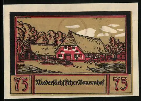 Notgeld Borstel, 75 Pfennig, Niedersächsischer Bauernhof