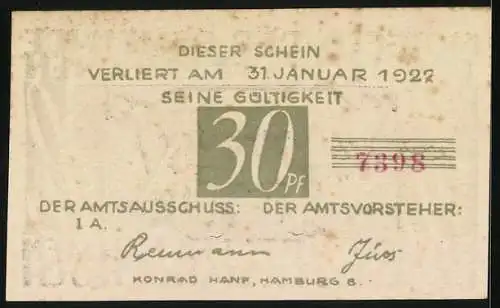 Notgeld Brande-Hörnerkirchen, 30 Pfennig, Glockenspiel