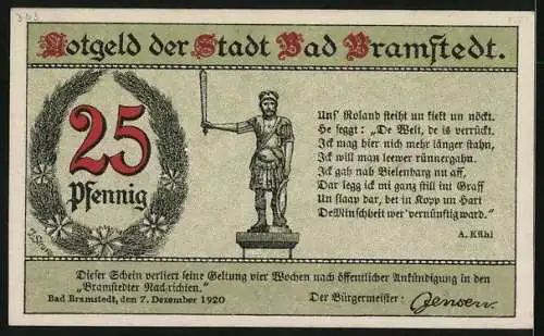 Notgeld Bad Bramstedt 1920, 25 Pfennig, Wasserträgerin am Brunnen