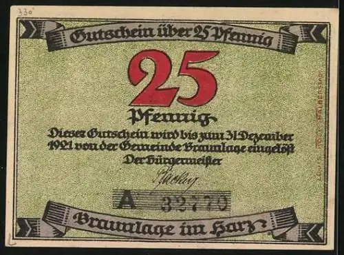 Notgeld Braunlage im Harz, 25 Pfennig, Gesamtansicht aus der Ferne