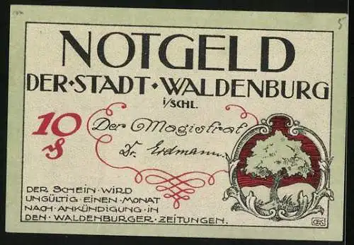 Notgeld Waldenburg i. Schl., 10 Pfennig, Fabrik