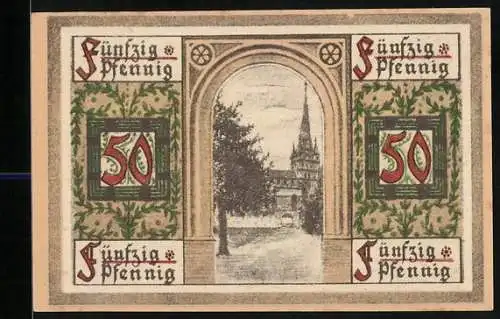 Notgeld Oberlind /S.-M. 1919, 50 Pfennig, Kirche mit Baum