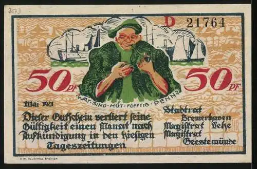 Notgeld Geestemünde 1921, 50 Pfennig, Schiff und Karren