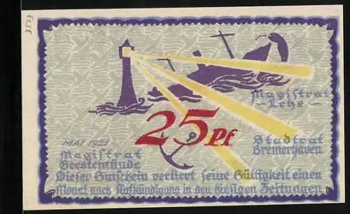 Notgeld Geestemünde 1921, 25 Pfennig, Schiff und Leuchtturm
