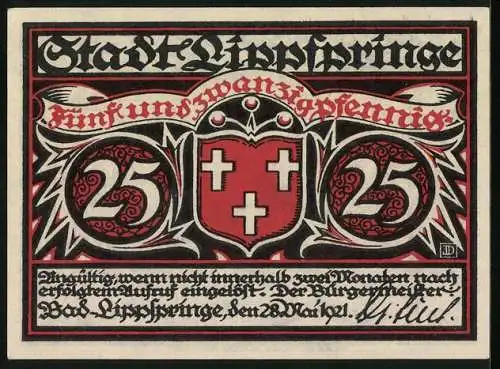 Notgeld Bad Lippspringe 1921, 25 Pfennig, Bauer mit Heuwagen