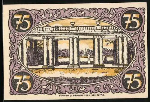 Notgeld Rheinsberg, 75 Pfennig, Friedrich der Grosse, Säulen
