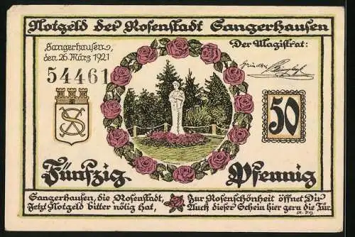 Notgeld Sangerhausen 1921, 25 Pfennig, Brunnen und Kirche