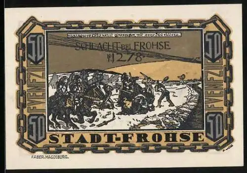 Notgeld Frohse 1921, 50 Pfennig, Soldaten in der Schlacht bei Frohse1278