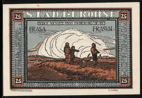 Notgeld Frohse 1921, 25 Pfennig, Bauern auf dem Feld