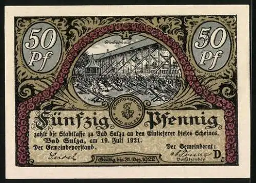 Notgeld Bad Sulza i. Thüringen 1921, 50 Pfennig, Tanzende Familie auf der Birkenallee