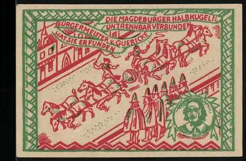 Notgeld Magdeburg 1921, 50 Pfennig, Die Halbkugeln von Bürgermeister v. Guericke