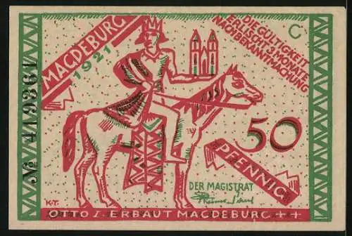 Notgeld Magdeburg 1921, 50 Pfennig, Die Halbkugeln von Bürgermeister v. Guericke