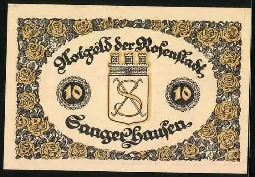 Notgeld Sangerhausen 1921, 10 Pfennig, Strassenpartie, Stadtwappen