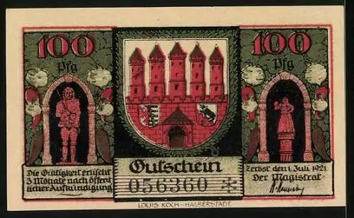 Notgeld Zerbst 1921, 100 Pfennig, Voller Wochenmarkt vor dem Rathaus