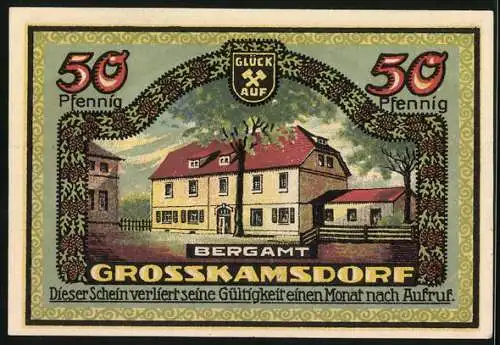 Notgeld Ranis /Kreis Ziegenrück 1921, 50 Pfennig, Kreishaus, Schloss Brandenstein, Schloss Ziegenrück