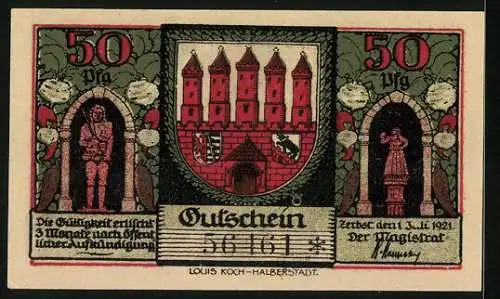 Notgeld Zerbst i. Anhalt 1921, 50 Pfennig, Dornburger Tor um 1750 innen und aussen