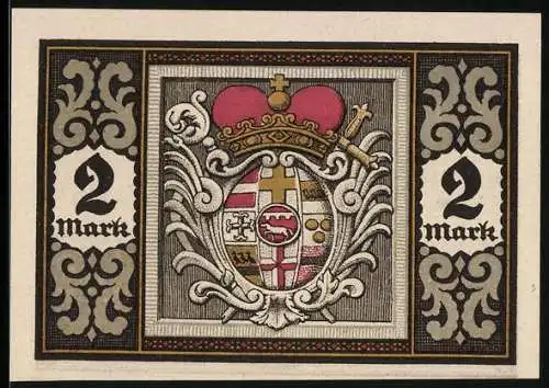 Notgeld Herstelle /Krs. Höxter 1922, 2 Mark, Teilansicht, Wappen
