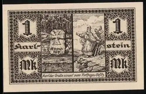 Notgeld Herstelle 1921, 1 Mark, Karl der Grossenimmt vom Nethegau Besitz