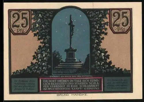 Notgeld Striegau i. Schl. 1921, 25 Pfennig, Kreuz auf dem Spitzberg bei Nacht