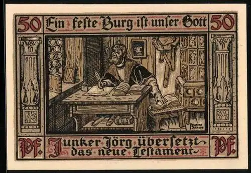 Notgeld Eisenach 1921, 50 Pfennig, Junker Jörg übersetze das neue Testament