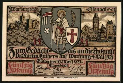 Notgeld Eisenach 1921, 50 Pfennig, Junker Jörg übersetze das neue Testament