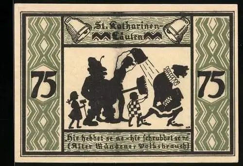Notgeld Hann.-Münden, 75 Pfennig, St. Katharinen-Läuten, Mann mit Eimer und Schrubber