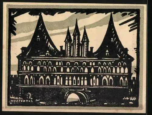 Notgeld Lübeck 1921, 50 Pfennig, Vereinigung zur Kunstpflege, Holstentor