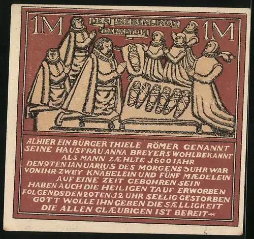 Notgeld Hameln 1921, 1 Mark, Denkstein der Siebenlinge