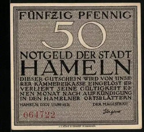 Notgeld Hameln 1921, 50 Pfennig, Siebenlinge-Denkstein