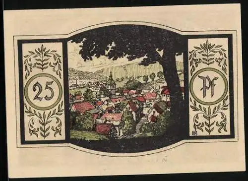 Notgeld Zella-Mehlis /Th. 1921, 25 Pfennig, Figuren, Strassenpartie, Turmgebäude, Ortsansicht