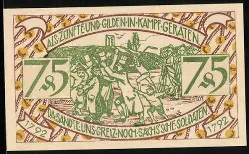 Notgeld Zeulenroda 1921, 75 Pfennig, Wappen, Gildenkampf