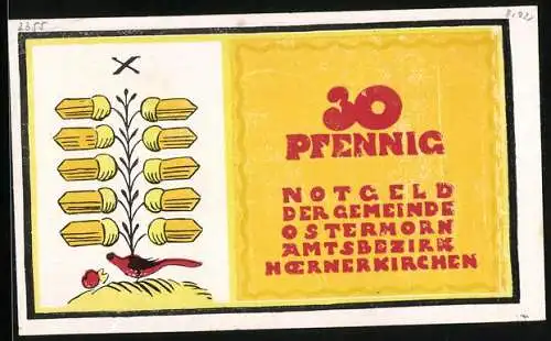 Notgeld Osterhorn /Hoernerkirchen 1921, 30 Pfennig, Stilisierte Vasen, Zweig mit Eicheln