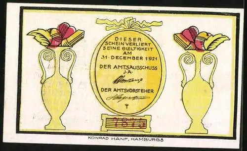 Notgeld Osterhorn /Hoernerkirchen 1921, 30 Pfennig, Stilisierte Vasen, Zweig mit Eicheln
