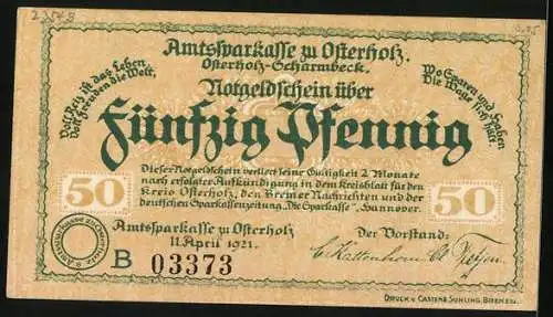 Notgeld Osterholz-Scharmbeck 1921, 50 Pfennig, Kreishaus, Ornamente