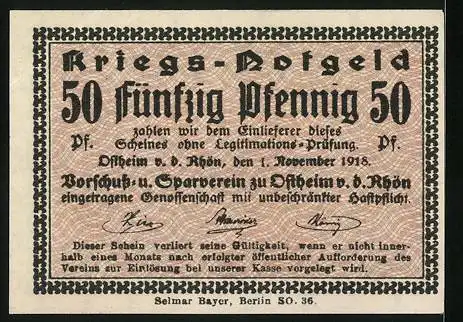 Notgeld Ostheim v. d. Rhön 1918, 50 Pfennig, Lichtenburg
