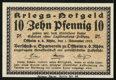 Notgeld Ostheim v. d. Rhön 1918, 10 Pfennig, Die Lichtenburg
