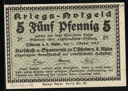 Notgeld Ostheim v. d. Rhön 1918, 5 Pfennig, Ornamente
