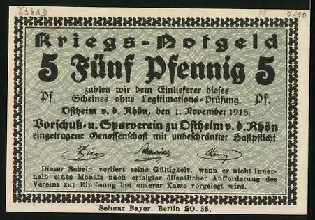 Notgeld Ostheim v. d. Rhön 1918, 5 Pfennig, Lichtenburg