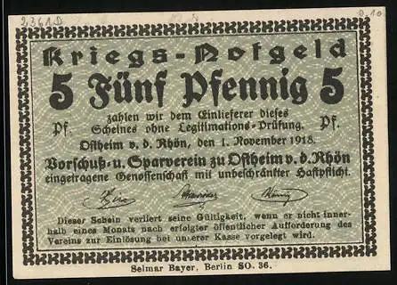 Notgeld Ostheim v. d. Rhön 1918, 5 Pfennig, Lichtenburg und Umgebung