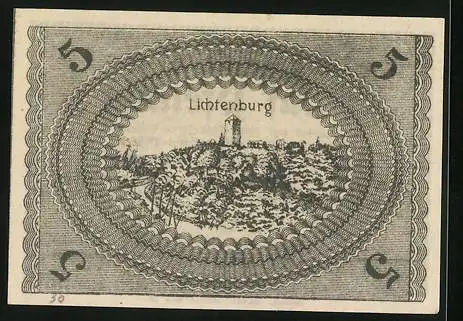 Notgeld Ostheim v. d. Rhön 1918, 5 Pfennig, Lichtenburg und Umgebung