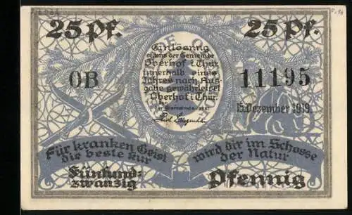 Notgeld Oberhof i. Thür. 1919, 25 Pfennig, Ski-Langläufer mit Blick zur Ortschaft